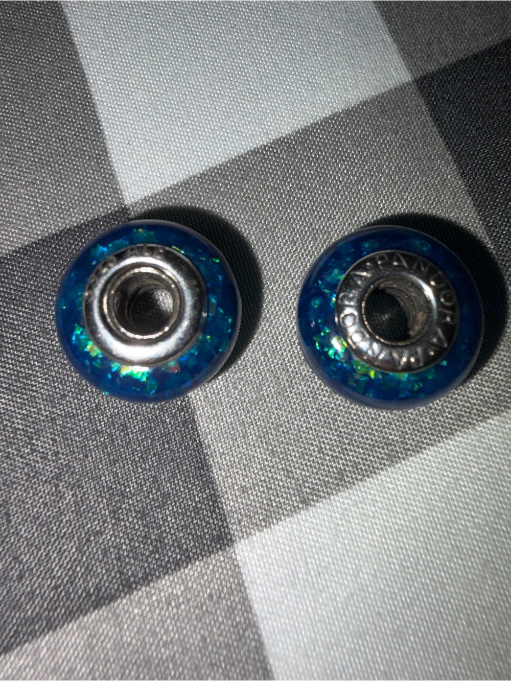 Pandora Blue with Green Flake Murano-Style Charm Beads